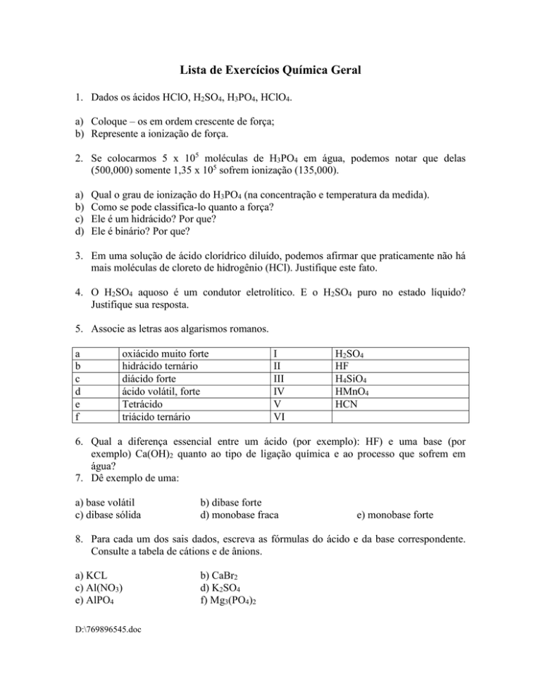 lista de exercícios química geral